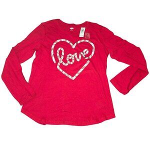 Girls Red Long-Sleeve Shirt "Love" Glitter Peppermint Heart Size XL (14) JJ41